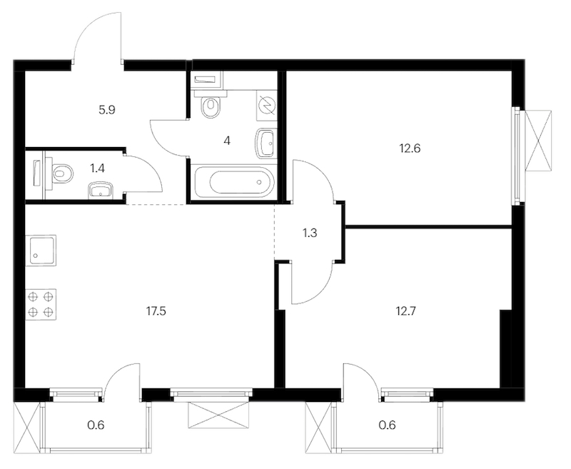 2-комнатная квартира 56.6 м², 12/14 эт., ЖК «Витебский парк»